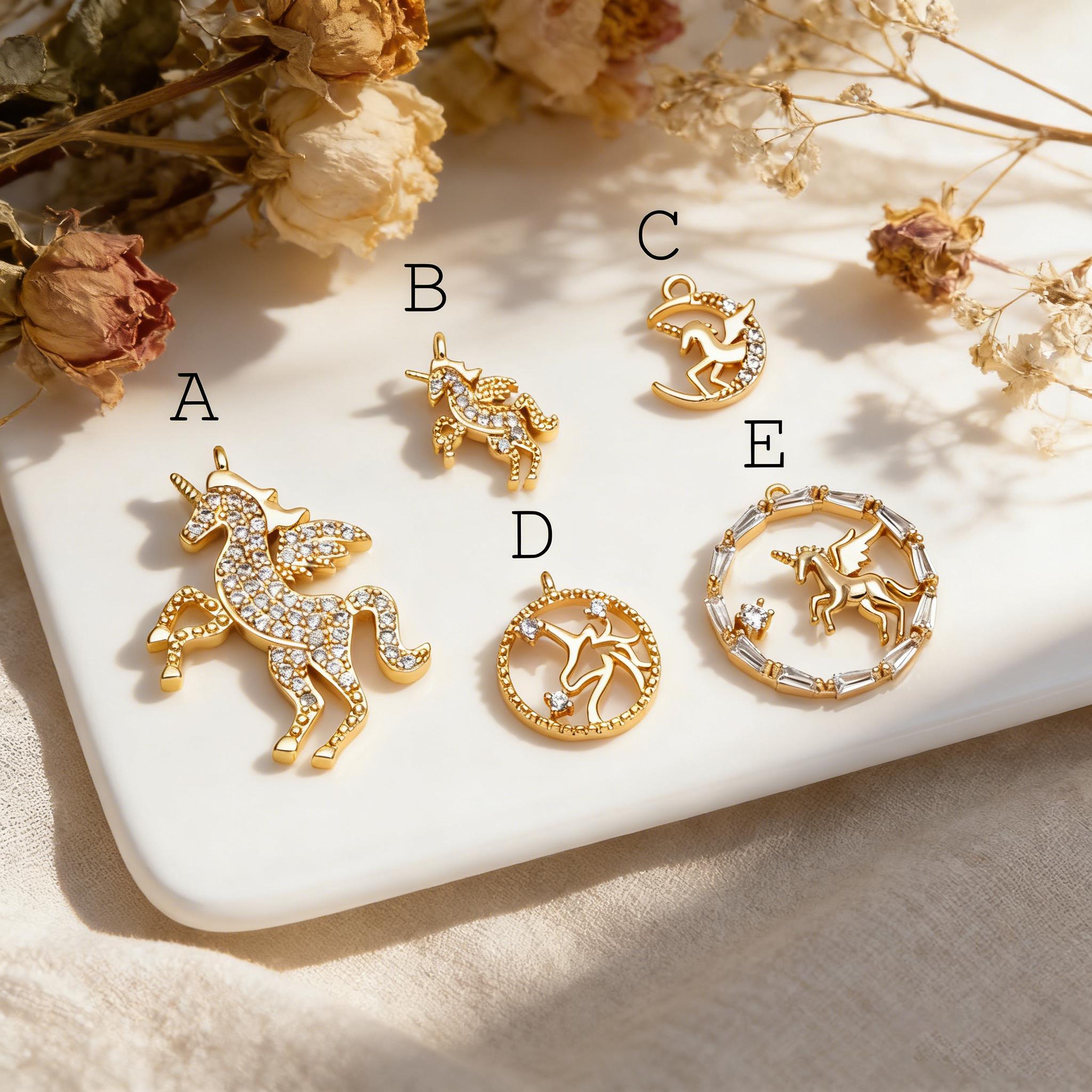 4pcs CZ pave Gold Unicorn Charms, 18k Real Gold plated Brass, Cute Earring Charms (GB-730)
